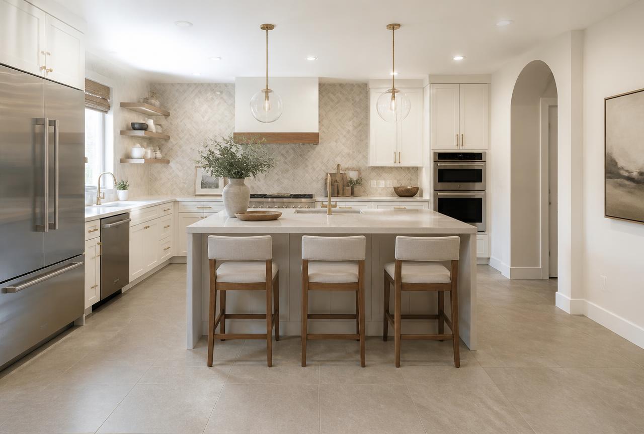 Dated Kitchen → Large-Format Porcelain — after